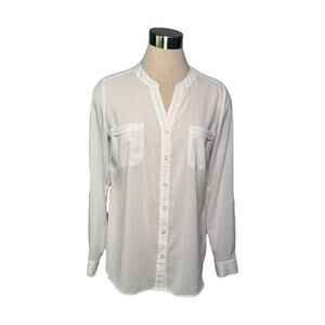 Covington Essentials White Sheer Button-Down Blouse Size Medium